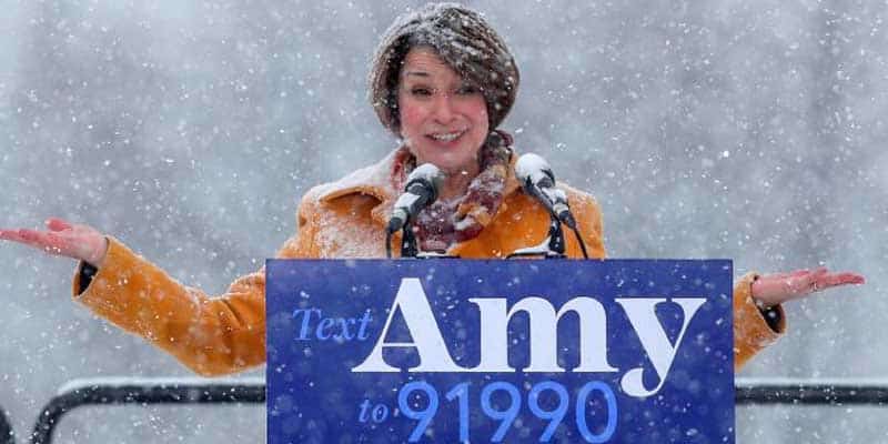 Amy announce candidacy in the snow