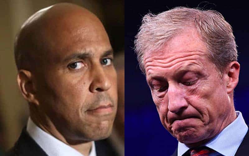 cory booker tom steyer next to drop