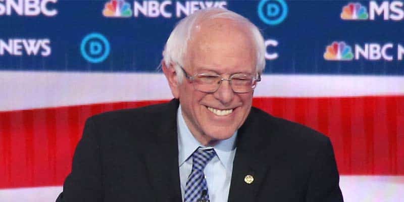 Bernie debate smiling