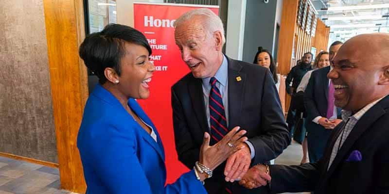 Atlanta Mayor Keisha Lance Bottoms shakes hands with Joe Biden