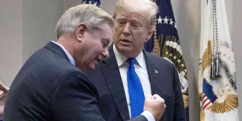 Lindsey Standing in front of Trump clinching his fist