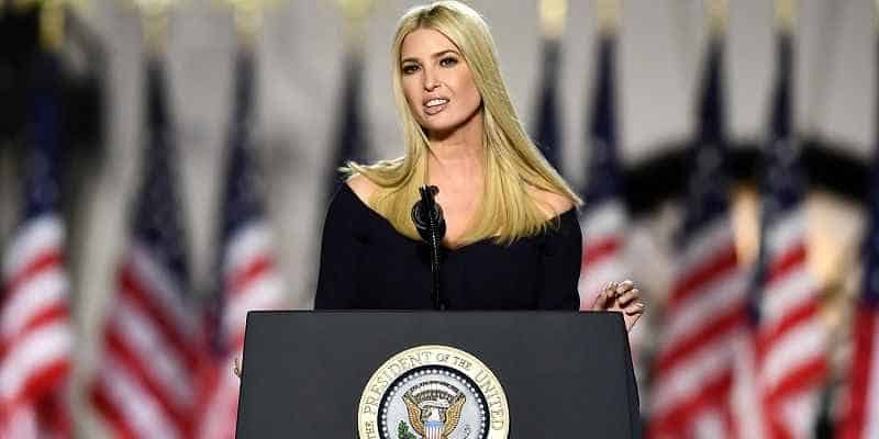 Ivanka Trump giving a speech at a White House podium