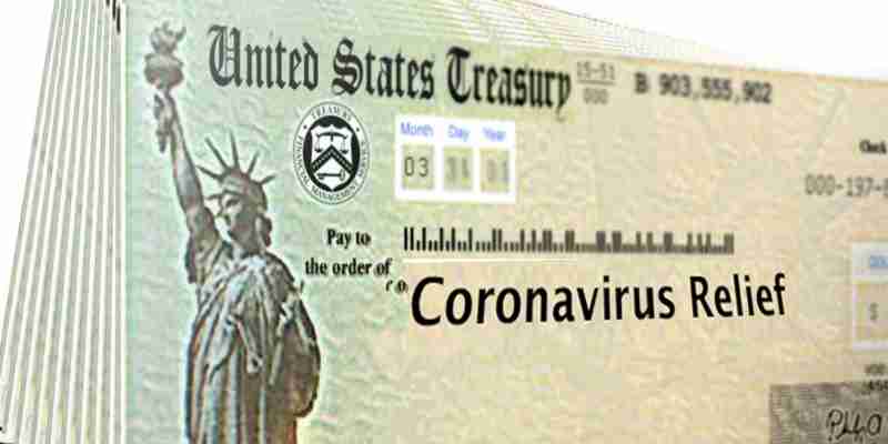A stimulus check from the IRS that says Coronavirus Relief on it