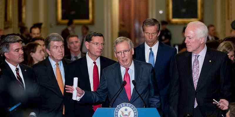 GOP Senate leadership gathered at a podium