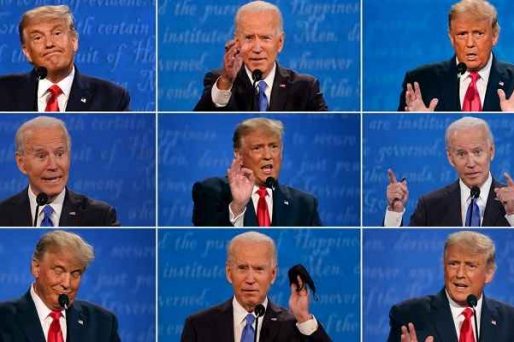 multiple images of Trump and Biden during debate