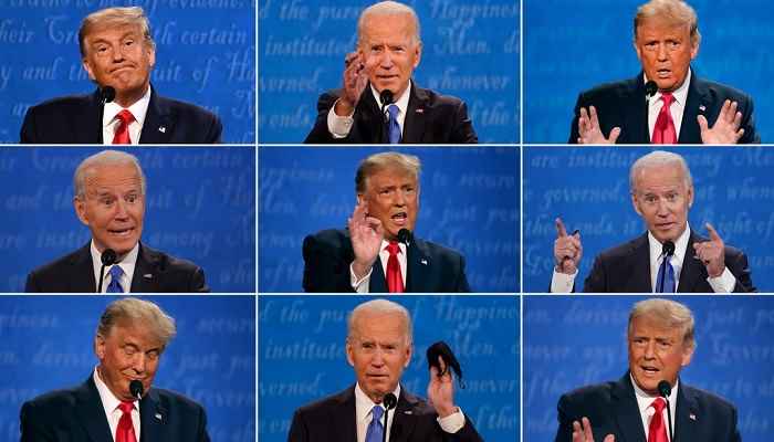 multiple images of Trump and Biden during debate