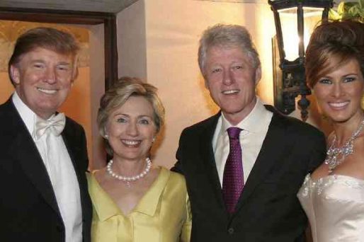 Donald and Melania Trump posing with Bill and Hillary Clinton at their wedding