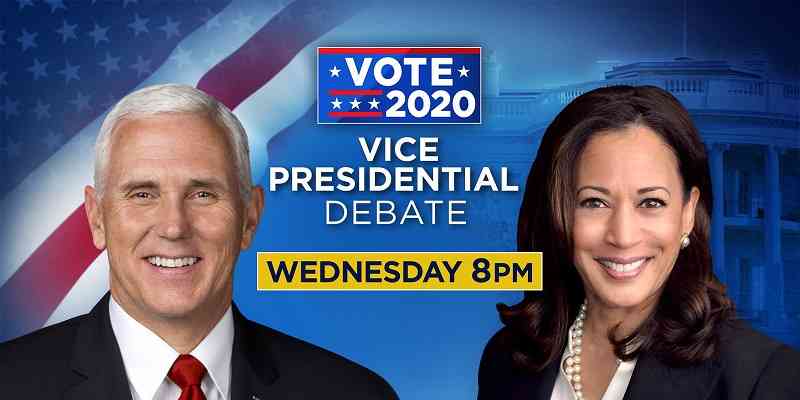 Mike Pence and Kamala Harris in a VP debate promotion