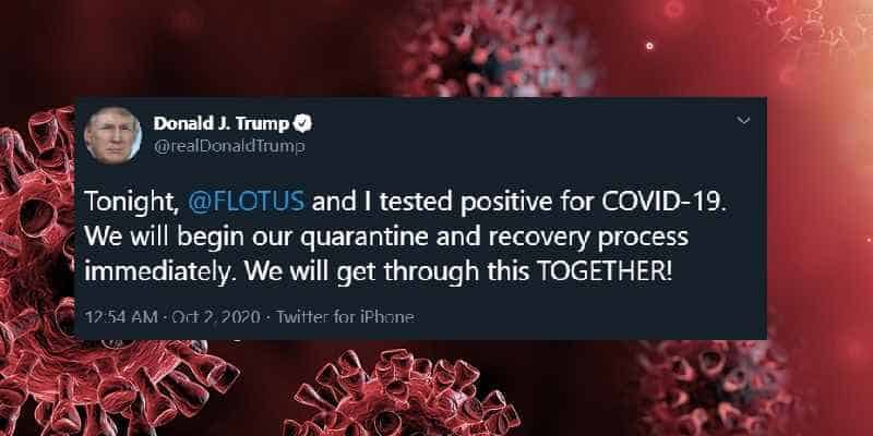 Trump's COVID tweet over an image of COVID-19 cells