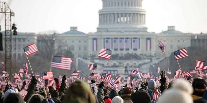 crowd at presidential inauguration outside capitol building