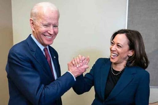 Joe Biden and Kamala Harris celebrate the passage of the Inflation Reduction Act in the US Senate 2022
